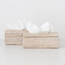 A tight squeeze of the tissue box into the cover is desired in order for the box not to fall out when the cover is lifted. Rattan Tissue Box Cover Set Of 2 Rectangle White Wash Living By Design