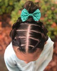 Pull Through Braids Into A Messy Bun This Beautiful Bow Is From Ariabebeco We Absolutely Love This Baby Hairstyles Baby Girl Hairstyles Girl Hair Dos