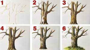 How to paint trees, branches and leaves? How To Paint A Tree Trunk Acrylic Painting Step By Step Youtube
