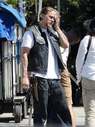 North hollywood, los angeles, california Charlie Hunnam Gets Sweaty On Sons Of Anarchy Set Filming Final Season Daily Mail Online