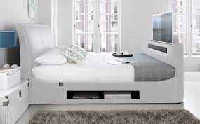 So we have investigated the market, analyzed all characteristics and below is a list of several king size bed frames that might help new and old homeowners to get what suits them best. Maximus White Leather Multi Media King Size Tv Bed With 40 Samsung Smart Tv Tv Bed Frame Tv Beds White Bed Frame