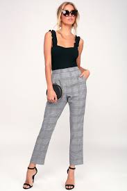 Black And White Checkered Pants Outfit Women Luxton Black And White Glen Plaid Trouser Pants Patterned Pants Outfit Plaid Pants Outfit High Waisted Pants