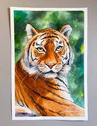 Тигр нарисованный акварелью