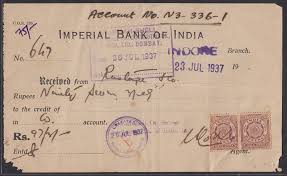 Imperial Bank Of India 1937 Receipt For Payment To Burmah Shell Imperial Bank Of India India