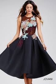 Jovani 23695 Black Multi Color Applique Sheer Dress Fit And Flare Cocktail Dress Fancy Cocktail Dresses Lace Blue Dress