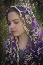 Evintage Veils~ READY TO SHIP Our Lady of Guadalupe Four Colors Sequin  Embroidered Lace Chapel Veil Mantilla Infinity Veil Latin Mass