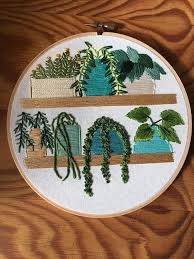 Pot Plants Embroidery Garden Embroidery Wall Art Hoop Etsy Garden Embroidery Embroidery Wall Art Embroidery