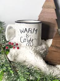 Warm And Cozy Mug Campfire Mug Christmas Mug Holiday Mug Holiday Gift Hand Lettered Christmas Door Decorations Christmas Mugs Gifts In A Mug