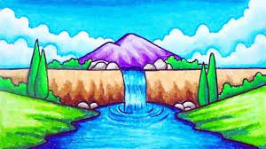Indah air terjun gunung pemandangan lukisan kertas buy gunung. 24 Pemandangan Air Terjun Kartun Terkini Lingkar Png