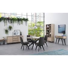 Liberty furniture industries lindsey farm counter height swivel dining chair. Brunel Chalk Oak And Gunmetal Dining Set Round Dining Table Cold Steel Fabric Upholstered Swivel Chairs Dining Room From Breeze Furniture Uk