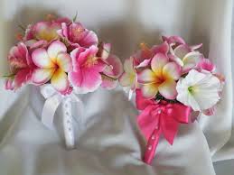 Frangipani And Hibiscus Bouquet Hot Pink By Abloomortwo On Etsy 85 00 Hibiscus Wedding Hibiscus Bouquet Flower Bouquet Wedding
