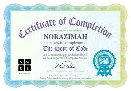 In this hour of code, students will learn about how data visualizations are created, and how they are used to help represent data in meaningful ways. Sijil Hour Of Code Yang Cantik Cikgu Norazimah