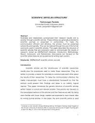 This kind of abstract communicates compressed information and include the purpose, methods, and scope of the article. Pdf Scientific Articles Structure