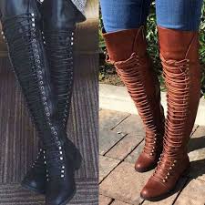 Womens Ladies Boots Thigh High Over Knee Stiletto Heel Lace Up Shoes Plus Size Thigh High Combat Boots Women S Over The Knee Boots Lace Boots