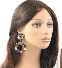 Large Multicolor Rhinestone Hoop Earrings
