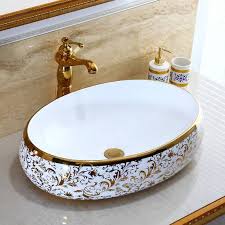 Oval Golden Mosaic Ceramic Bathroom Basin Hand Wash Bowls Lavabo Sink Ceramic Wash Basin Bathroom Sink In 2020 Bathroom Basin Bathroom Sink Wash Basin