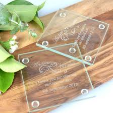 We can do engraved wedding gifts such as wedding shot glasses, flutes, wine glasses and other some examples of the engraved wedding gifts you'll find: Engraved Wedding Glass Coasters Bomboniere Personalised Favours