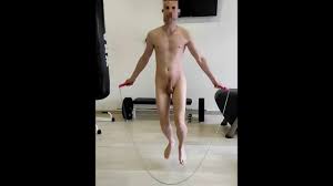 Risky Nude Jump Rope Workout in Hotels Gym. HOT!