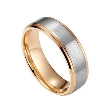 If you're set on getting complementing wedding bands but not sure about your options, explore our collections. Womens Mens Tungsten Wedding Bands Rose Gold And Silver Brushed With Stepped Edge