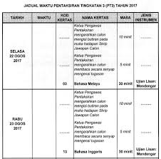 Bank kertas soalan peperiksaan percubaan pt3 2019, pt3 2018, pt3 2017 + skema jawapan (semua subjek). Jadual Ujian Lisan Mendengar Smk Taman Tun Aminah Johor Bahru