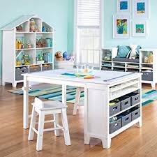 And the height means you can work standing up or sitting on a stool! Buy Martha Stewart Living And Learning Kids Art Table And Stool Set White Wooden Drawing And Painting Desk With Paper Roller Paint Cups And Removable Craft Supplies Storage Bins Online In