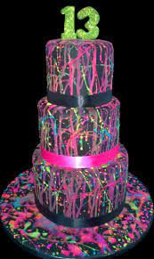 3 Tier Splatter Cake Vanilla Rainbow Splatter On The Inside With An Outside Spatter That Glows With Uv Light Splatter Cake Cake How To Make Cake