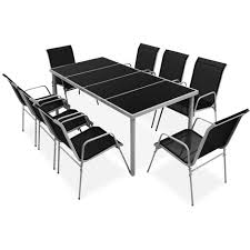 Le bonheur de profiter des premiers beaux jours pour boire son café ou déjeuner dehors ! Mobilier De Salle A Manger D Exterieur Acier Noir 9 Pcs