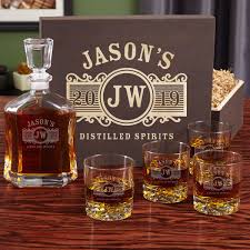 Personalized set of 5 sit 'n sip coolers. Marquee Personalized Decanter Set With Wood Gift Box