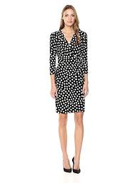 Anne Klein Women S Water Lily Print Wrap Dress Black White Small Faux Wrap Dress Black Wrap Dress Printed Wrap Dresses