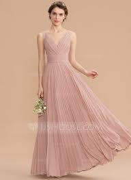 Au 261 00 A Line V Neck Floor Length Chiffon Lace Bridesmaid Dress With Pleated Jj S House Bridesmaid Dresses Lace Bridesmaid Dresses Pink Prom Dresses