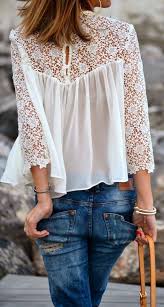 Zara White Romantic Crop Lace Blouse Denim And Lace Fashion Clothes