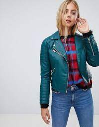 Miss Selfridge Faux Leather Biker Jacket In Turquoise Faux Leather Biker Jacket Turquoise Clothes Chic Fall Fashion