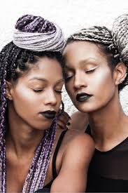 Black And Grey Box Braids On Dark Skin Grey On Grey With Purple Artistic Ombre Box Braids Shoot In 2020 Box Braids Lipstick On Brown Skin Grey Box Braids