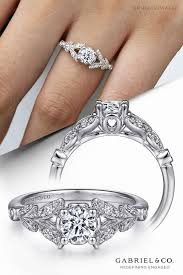 Vintage Inspired 14k White Gold Split Shank Round Diamond Engagement Ring In 2020 Vintage Style Rings Vintage Inspired Engagement Rings Round Diamond Engagement Rings