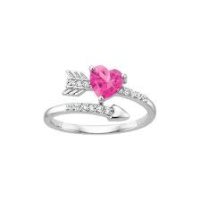 Created Pink Sapphire Heart And Diamond Arrow Ring Heart Shaped Diamond Ring Pink Sapphire Diamond Ring Pink Heart Rings