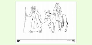 The illustration shows mary beside a donkey on the road to bethlehem. Free Mary And Joseph Travel To Bethlehem Colouring Sheets