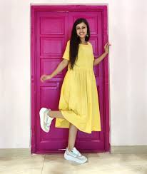 Casual Soft Cotton Dress in Yellow for Summer – Belles Couture LLP