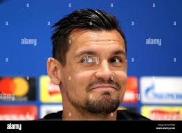 Liverpool's Dejan Lovren during the press conference at Anfield, Liverpool  Stock Photo