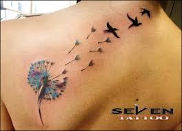 Tattoo Designs Birds In Flight Make The Stem The Silhouette Body Of A Woman 4 Birds Flying From The Wishes To Represent My Kids Dandelion Tattoo Tattoos Floral Tattoo Shoulder