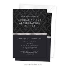 A formal evening meal to which a small number of people are invited: Annual Client Appreciation Dinner Party Invitation Business Work Func Claudia Owen