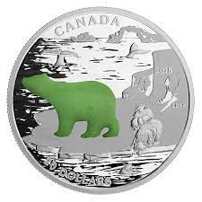 1 Oz Fine Silver Coin With Jade Insert A Canadian Icons Polar Bear A Mintage 8 500 2015 Silver Coins Canadian Coins Coins