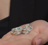 Women's earrings, silver 925, large, with green nano-emeralds and gold plating