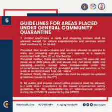 Rodrigo roa duterte approved the new community quarantine measures in the philippines until july 31, 2021. National Task Force Against Covid19 Ø¹Ù„Ù‰ ØªÙˆÙŠØªØ± 2 3 Guidelines For Areas Placed Under General Community Quarantine Gcq