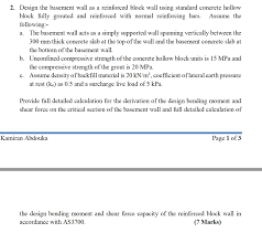 It is usually the only economical material available for footings, floor slabs, basement walls, piers, and similar applications. 2 Design The Basement Wall As A Reinforced Block Chegg Com