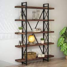 The leende low bookcase strikes a balance between modern and rustic. Little Tree Solid Wood 5 Shelf Industrial Style Bookcase And Book Shelves Metal And Wood Free Vintage Standing Storage Shelf Units Walmart Com Walmart Com