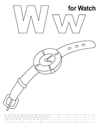 W For Watch Coloring Page With Handwriting Practice Practiceyourhandwriting Alphabet Coloring Pages Alphabet Coloring Kids Handwriting Practice
