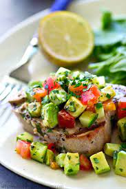 Cilantro Lime Grilled Tuna Avocado Cucumber Salsa Recipe Healthy Meal Plans Healthy Recipes Tuna Recipes
