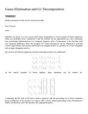 Some factorization algorithms, referred to as ldu decompositions, derive three matrices l, d, and u from a such that. Gauss Elimination And Lu Decomposition Docx Gauss Elimination And Lu Decomposition Assignment Prepare Questions For The Review Session Next Time New Course Hero