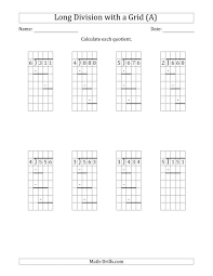 3 digit by 1 digit long division with remainders with grid assistance and prompts a