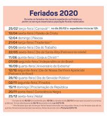 Significado de feriado en en español: Feriados 2020 Extrema Mg